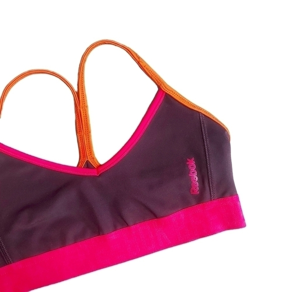𝅺reebok Plum Orange Hot Pink Colorblock Sports Bra Size Small - Picture 2 of 4